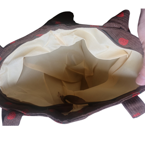 Corduroy Tote Bag Brown Strawberry Printed Grandmacore Cottagecore NWT - Picture 5 of 6